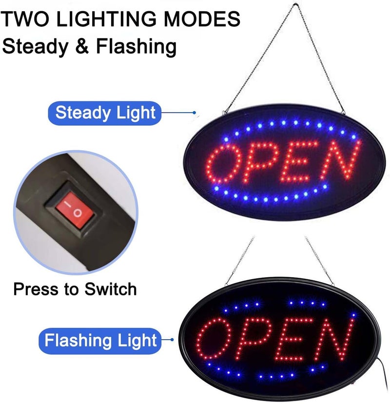 KEBE LED Open Signs for Business, Ultra Bright High Visibility Advertisement Board Electric Display Sign for Bar Hotel Shop Window Glass Door, 19"x10" - Image 2